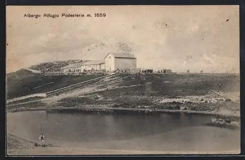 AK Albergo Rifugio Podesteria, Berghütte mit See und Urlaubern