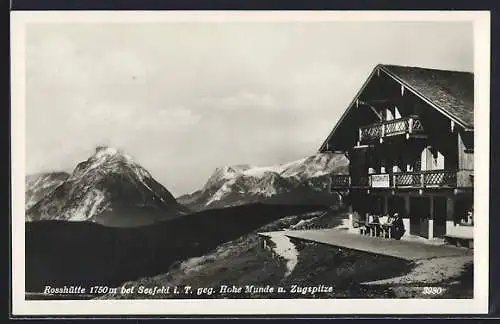 AK Rosshütte bei Seefeld, Blick gegen Hohe Mund und Zugspitze