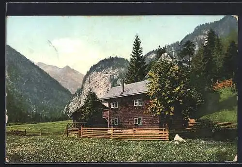 AK Gmündner Hütte /Maltatal, Berghütte mit Feldern und Bergen