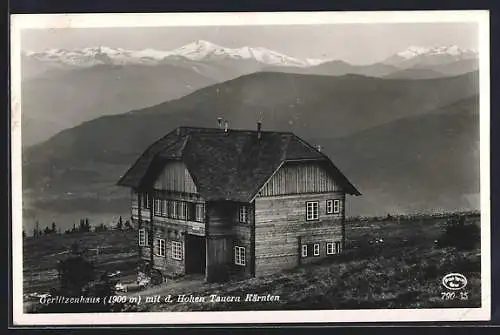 AK Gerlitzenhaus /Kärnten, Ansicht mit d. Hohen Tauern