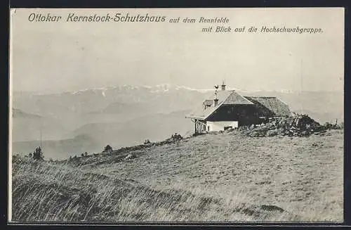 AK Ottokar Kernstock-Schutzhaus, Berghütte auf dem Rennfelde mit Blick auf die Hochschwabgruppe