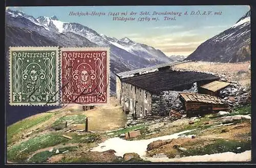 AK Hochjoch-Hospiz, Berghütte der Sekt. Brandenburg d. D. Ö. A. V. mit Wildspitze