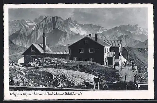 AK Edmund Probsthaus, Berghütte mit Nebelhorn in den Allgäuer Alpen