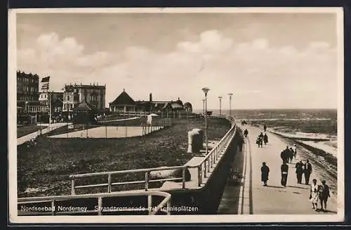 AK Norderney, Strandpromenade mit Tennisplätzen