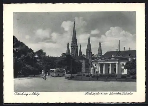 AK Oldenburg i. Oldbg., Schlossplatz mit Lambertikirche