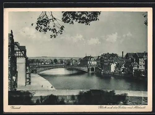 AK Kassel, Blick auf die Fulda mit Altstadt