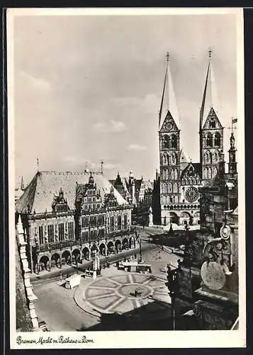 AK Bremen, Markt mit Rathaus und Dom