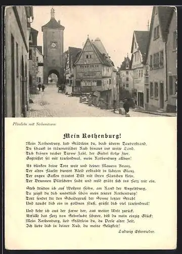 AK Rothenburg / Tauber, Plönlein mit Siebersturm und Liedtext Mein Rothenburg