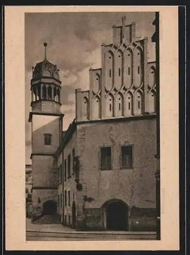 AK Halle /Saale, Rathaus mit Freitreppe von der Gr. Märkerstrasse gesehen