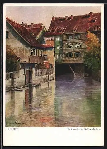 Künstler-AK Erfurt, Blick nach der Krämerbrücke, nach einem Aquarell v. Gust. Lüttgens