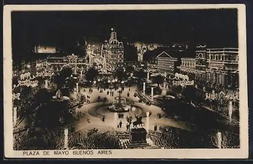 AK Buenos Aires, Plaza Mayo bei Nacht