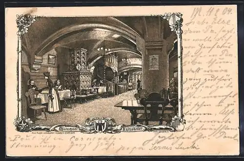 Künstler-AK München, Ratskeller, Innenansicht