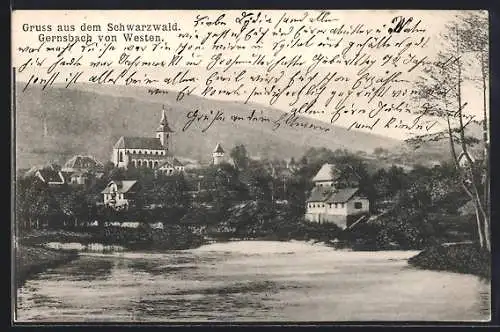 AK Gernsbach, Ortsansicht von Westen