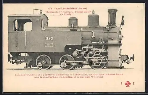 AK Chemins de fer Fédéraux, Chemin de fer du Brunig, Lokomotive No. 1052 der schweizer Eisenbahn