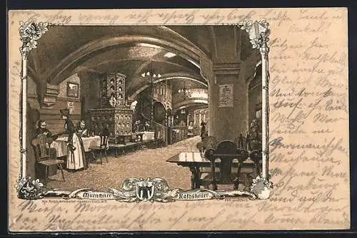 Lithographie München-Au, Blick in den Münchner Rathskeller