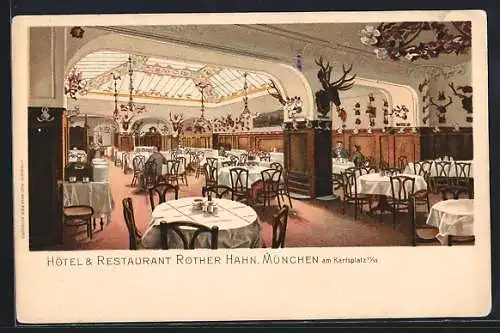 AK München, Hotel-Restaurant Rother Hahn, Innenansicht, Karlsplatz 11-12
