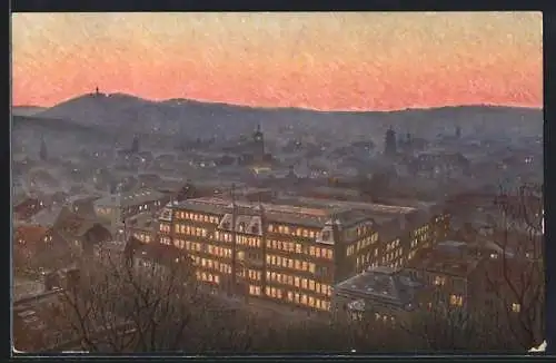 AK Stuttgart, Abendstimmung, Im Vordergrund die Gebäude des Allgem. Deutschen Versicherungs-Vereins a. G.