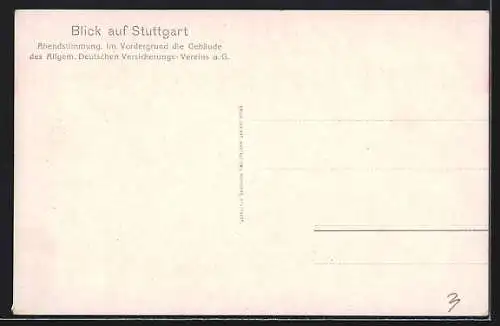 AK Stuttgart, Abendstimmung, Im Vordergrund die Gebäude des Allgem. Deutschen Versicherungs-Vereins a. G.