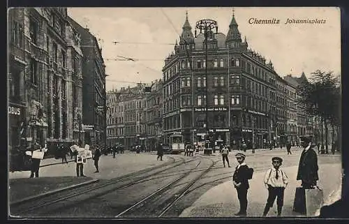 AK Chemnitz, Johannisplatz mit Strassenbahn