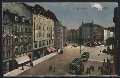 AK Chemnitz, Strassenbahnen auf dem Johannisplatz