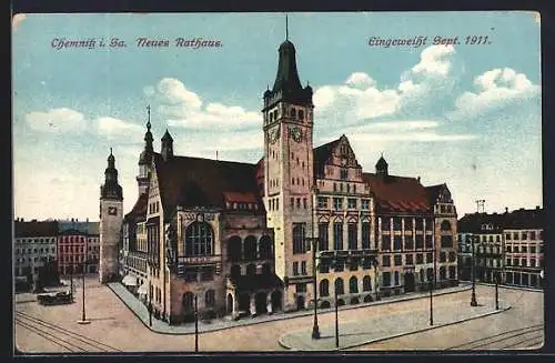 AK Chemnitz, Neues Rathaus, eingeweiht Sept. 1911
