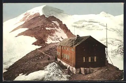 AK Halle`sche Hütte auf dem Eisseepass, Gesamtansicht mit Suldenspitze