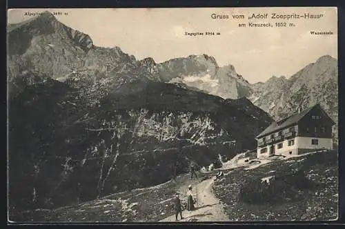 AK Adolf Zoeppritz-Haus mit Zugspitze und Waxenstein