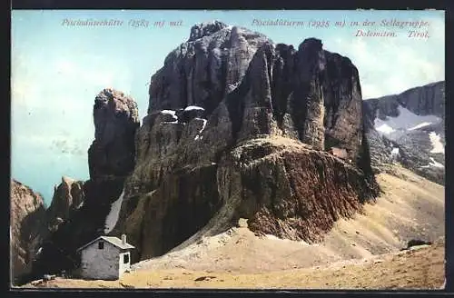 AK Pisciaduseehütte i. Tirol, 2583m mit Pisciaduturm 2933m in der Sellagruppe