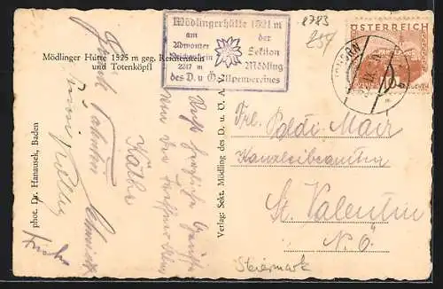 AK Mödlinger-Hütte, Berghütte gegen Reichenstein u. Totenköpfl