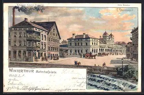 Künstler-AK C. Steinmann, Nr. 2211: Winterthur, Abendstimmung am Bahnhofplatz