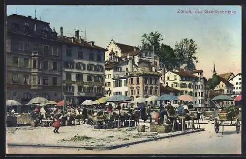 AK Zürich, Markt an der Gemüsebrücke