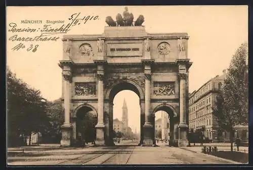 AK München, Siegestor, Partie mit Ludwigskirche