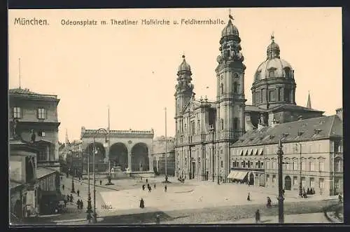 AK München, Odeonsplatz mit Theatiner Hofkirche und Feldherrnhalle