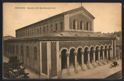 AK München, Blick zur Basilika, St. Bonifaciuskirche