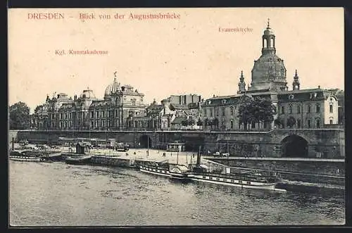 AK Dresden, Blick von der Augustusbrücke auf Frauenkirche