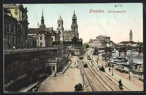 AK Dresden, Landungsplatz mit Strassenbahn