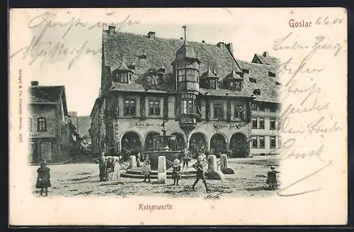 AK Goslar, Kinder vor dem Restaurant Kaiserworth