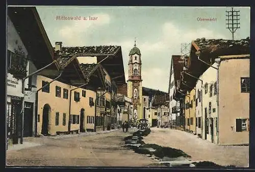 AK Mittenwald, Obermarkt-Strasse mit Blick zur Pfarrkirche