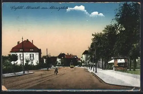 AK Crefeld, Mörerstrasse am Mörserplatz, Strassenbahn