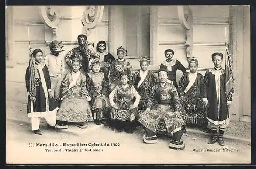 AK Marseille, Exposition Coloniale 1906, Troupe du Théâtre Indo-Chinois, Ausstellung