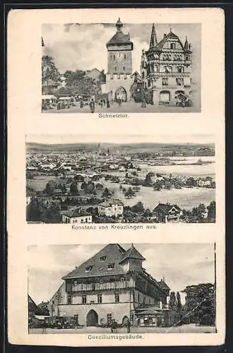 AK Konstanz, Panorama, Schnetztor & Conciliumsgebäude