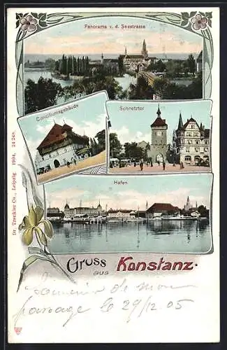 AK Konstanz, Hafen, Schnetztor und Conciliumsgebäude