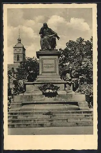 AK Schweinfurt, Rückert-Denkmal am Markt mit Johanniskirche