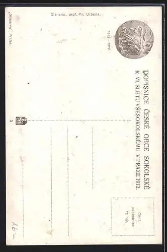 AK Sokol 1912, Thronende Frau zwischen grünem Blattwerk