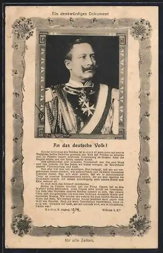 AK An das deutsche Volk, Kaiser Wilhelm II.