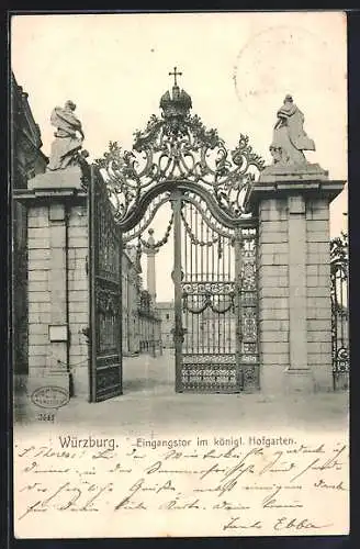 AK Würzburg, Eingangstor im königlichen Hofgarten