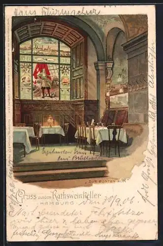 Lithographie Hamburg, Restaurant Ratsweinkeller zur bunten Kuh