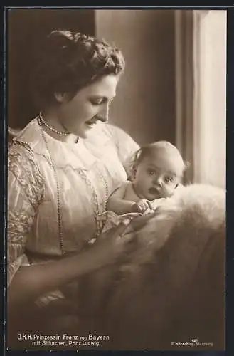 AK I. K. H. Prinzessin Franz von Bayern mit Söhnchen Prinz Ludwig