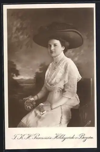 AK I.K.H. Prinzessin Hildegard von Bayern, Portrait mit Hut