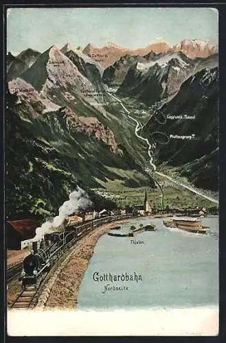 AK Landkarte mit Gotthardbahn, schweizer Eisenbahn